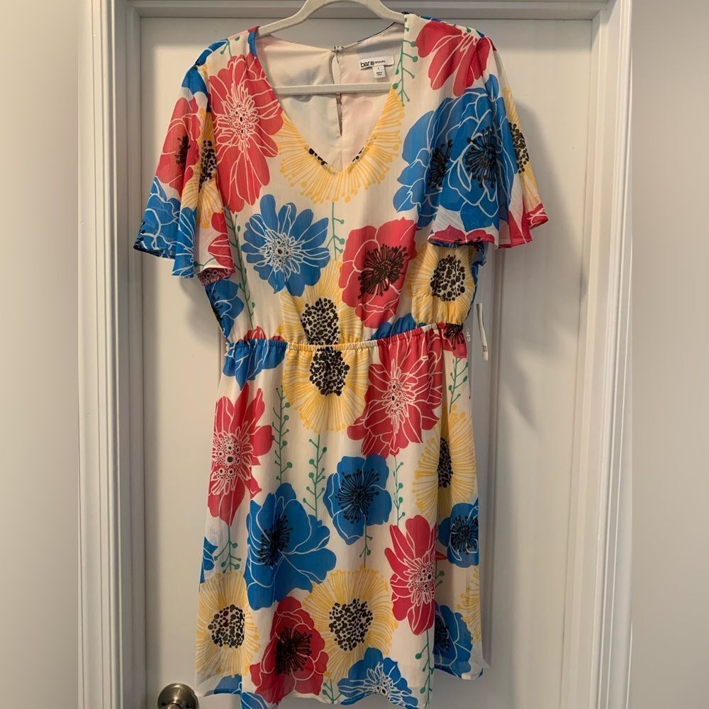 Bar III Macy’s Floral Summer Dress Loose Elastic Waist Size Large Lined NWT